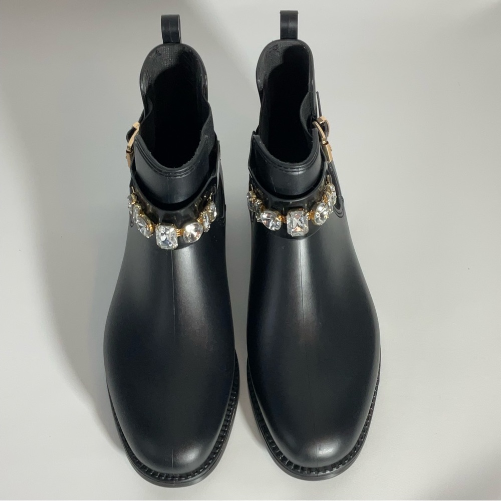 Henry Ferrera Marsala Women’s Black Gem Embellished Short Rain Boots Size 8. - Picture 3 of 16
